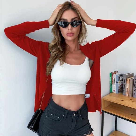 AAmilife Red Button Down Open Front Red Cardigan Size S(4) - Picture 2 of 9